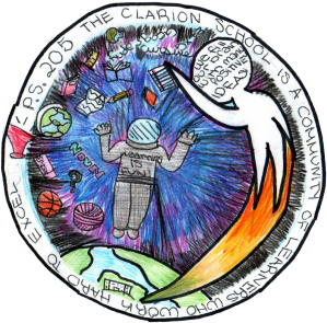 Alternate School Logo with Astronaut and a figure filled with bright ideas
